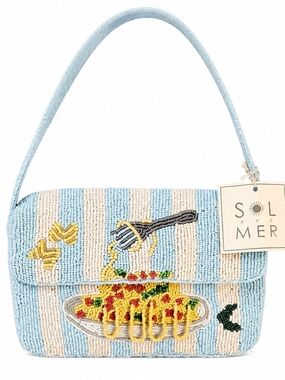 Sol and Mer Beaded Pasta Shoulder Bag Blue Striped Novelty Handbag NWT